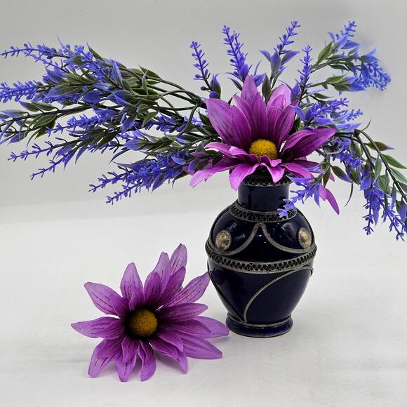 Moroccan Vase Blue Silver Filigree Boho Romantic Art Decor Vintage Style 4.75H - Picture 5 of 6